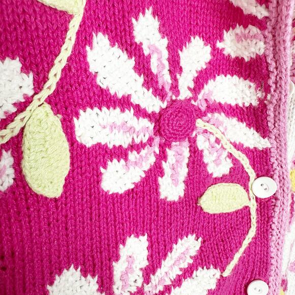 Talbots Vintage Hand Knit Cardigan Sweater V-Neck Button-Up Floral Pink Size S - Picture 4 of 7